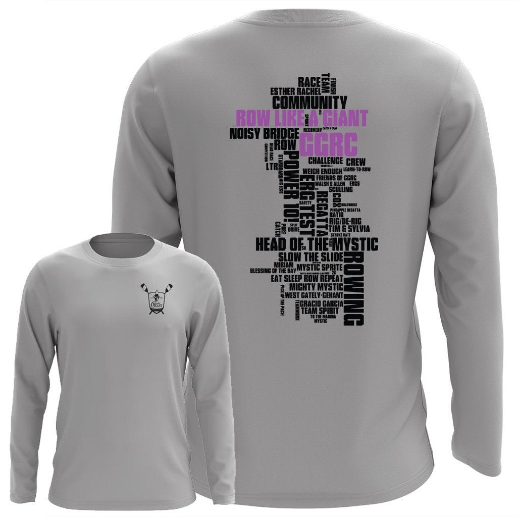 Custom Gentle Giant Rowing Club Word Cloud Long Sleeve Performance T-Shirt - Mens